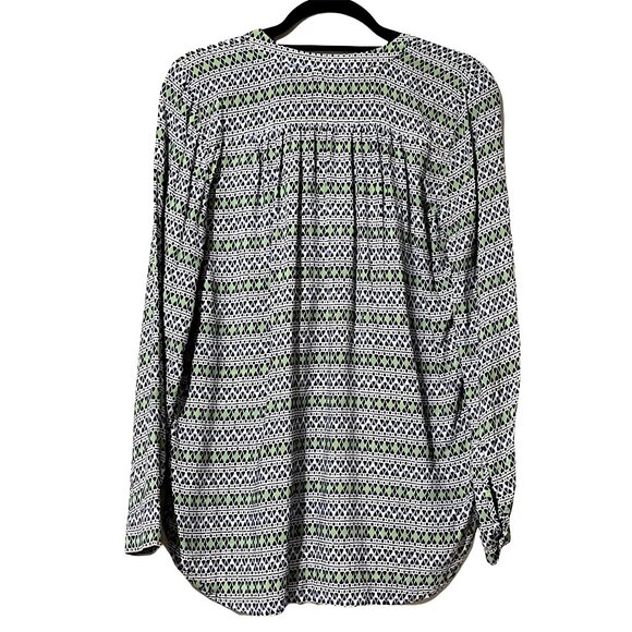Loft Womens Size M Black & Green Geometric Long Sleeve Blouse 100% Rayon - Picture 4 of 9